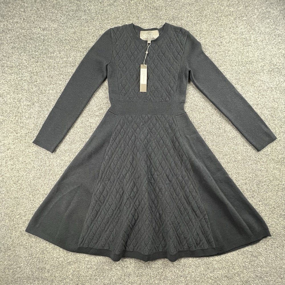 Lela Rose Full Skirt Sweater Dress Dark Navy Wool Silk Cashmere Sz S NWT - Picture 2 of 10